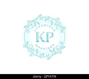 KP Initials letter Wedding monogram logos template, hand drawn modern minimalistic and floral templates for Invitation cards, Save the Date, elegant Stock Vector