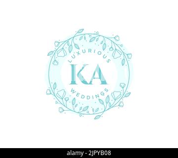 KA Initials letter Wedding monogram logos template, hand drawn modern minimalistic and floral templates for Invitation cards, Save the Date, elegant Stock Vector