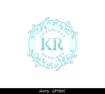 KR Initials letter Wedding monogram logos template, hand drawn modern minimalistic and floral templates for Invitation cards, Save the Date, elegant Stock Vector