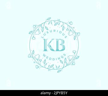 KB Initials letter Wedding monogram logos template, hand drawn modern minimalistic and floral templates for Invitation cards, Save the Date, elegant Stock Vector