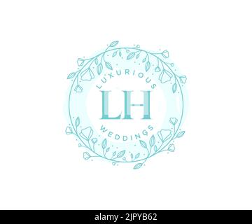 LH Initials letter Wedding monogram logos template, hand drawn modern minimalistic and floral templates for Invitation cards, Save the Date, elegant Stock Vector
