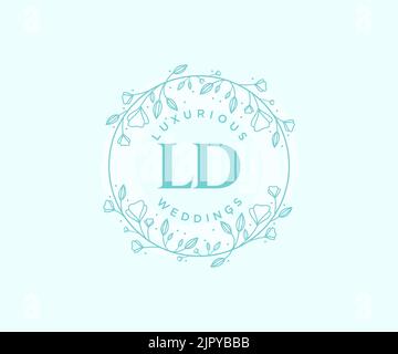 LD Initials letter Wedding monogram logos template, hand drawn modern minimalistic and floral templates for Invitation cards, Save the Date, elegant Stock Vector