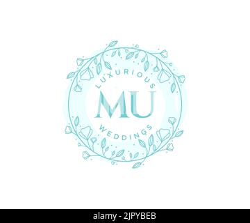 MU Initials letter Wedding monogram logos template, hand drawn modern minimalistic and floral templates for Invitation cards, Save the Date, elegant Stock Vector