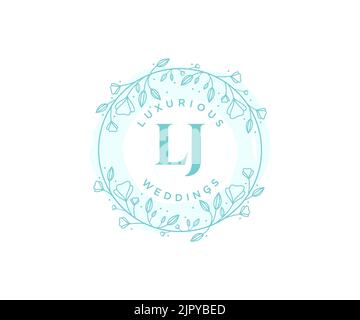 LJ Initials letter Wedding monogram logos template, hand drawn modern minimalistic and floral templates for Invitation cards, Save the Date, elegant Stock Vector