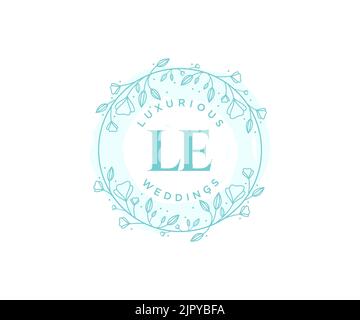 LE Initials letter Wedding monogram logos template, hand drawn modern minimalistic and floral templates for Invitation cards, Save the Date, elegant Stock Vector