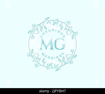 MG Initials letter Wedding monogram logos template, hand drawn modern minimalistic and floral templates for Invitation cards, Save the Date, elegant Stock Vector