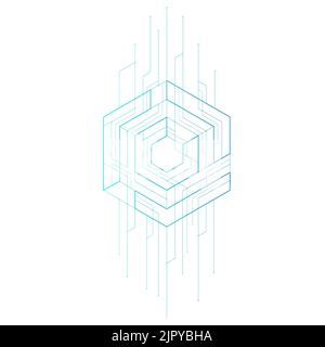 Abstract geometric hexagon. Lines and dots minimalistic design. Stock Vector