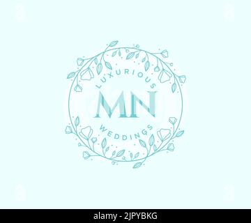 MN Initials letter Wedding monogram logos template, hand drawn modern minimalistic and floral templates for Invitation cards, Save the Date, elegant Stock Vector
