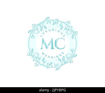 MC letter Wedding monogram logos template, hand drawn modern minimalistic and floral templates for Invitation cards, Save the Date, elegant Stock Vector