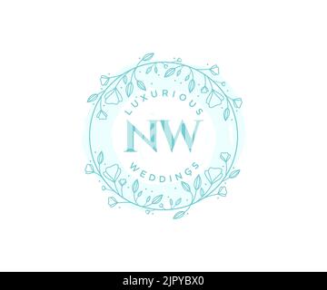 NW Initials letter Wedding monogram logos template, hand drawn modern minimalistic and floral templates for Invitation cards, Save the Date, elegant Stock Vector