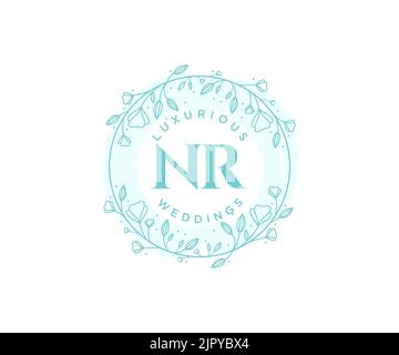 NR Initials letter Wedding monogram logos template, hand drawn modern minimalistic and floral templates for Invitation cards, Save the Date, elegant Stock Vector