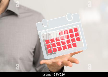 A floating 3D calendar on a male's hand Stock Photo