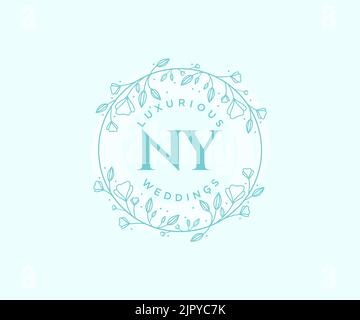 NY Initials letter Wedding monogram logos template, hand drawn modern minimalistic and floral templates for Invitation cards, Save the Date, elegant Stock Vector