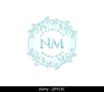 NM Initials letter Wedding monogram logos template, hand drawn modern minimalistic and floral templates for Invitation cards, Save the Date, elegant Stock Vector