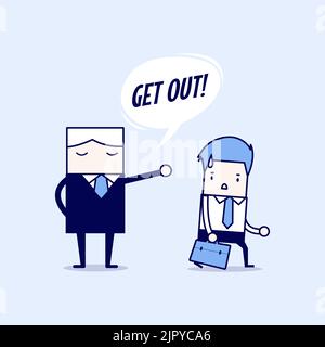 Angry boss firing employee. Layoff concept. Cartoon character thin line style vector. Stock Vector