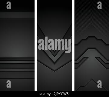 Abstract black concept tech vertical banners design. Vector backgrounds Stock Vector