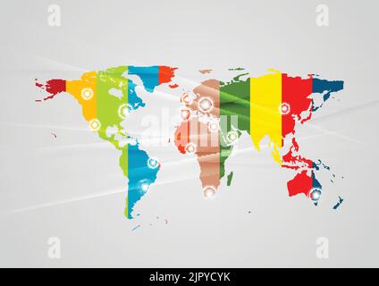 Abstract hi-tech background with colourful earth map. Vector illustration Stock Vector