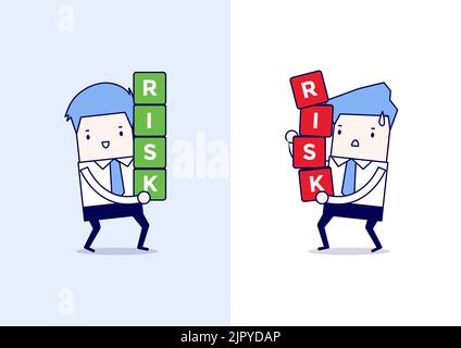 Businessman risk management. Cartoon character thin line style vector. Stock Vector