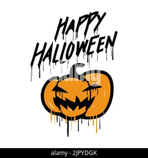 Happy halloween lettering with pumpkin. Happy halloween text banner. Stock Vector