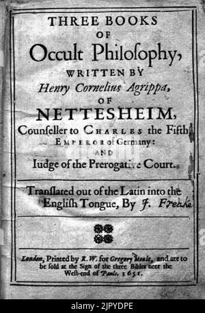 Three-Books-of-Occult-Philosophy Book-III Title-Page-005 London-1651 Heinrich-Cornelius-Agrippa (De Occulta Philosophia) Stock Photo