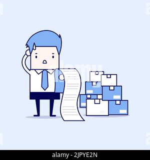 Businessman confused bill. Cartoon character thin line style vector. Stock Vector