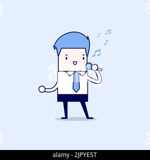 Businessman singing. Cartoon character thin line style vector. Stock Vector