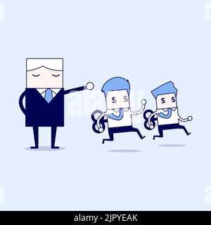 Boss command mechanical businessman. Cartoon character thin line style vector. Stock Vector