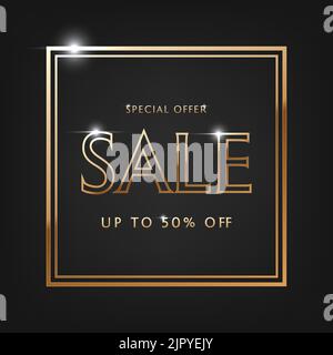 Special offer sale, golden text. Sale vector lettering of gold on black background. Stock Vector