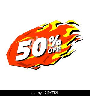 Hot discount 50 percent off. Promotion fire sale label. Stock Vector