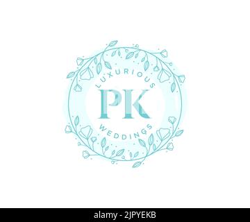 PKitials letter Wedding monogram logos template, hand drawn modern minimalistic and floral templates for Invitation cards, Save the Date, elegant Stock Vector