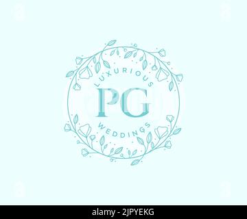PG Initials letter Wedding monogram logos template, hand drawn modern minimalistic and floral templates for Invitation cards, Save the Date, elegant Stock Vector