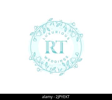 RT Initials letter Wedding monogram logos template, hand drawn modern minimalistic and floral templates for Invitation cards, Save the Date, elegant Stock Vector