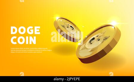 Dogecoin banner. DOGE cryptocurrency concept banner background. Stock Vector