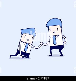 Businessman helping another. Cartoon character thin line style vector. Stock Vector