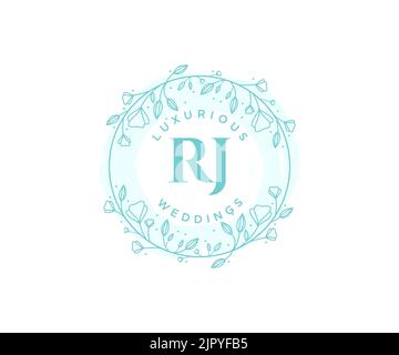 RJ Initials letter Wedding monogram logos template, hand drawn modern minimalistic and floral templates for Invitation cards, Save the Date, elegant Stock Vector