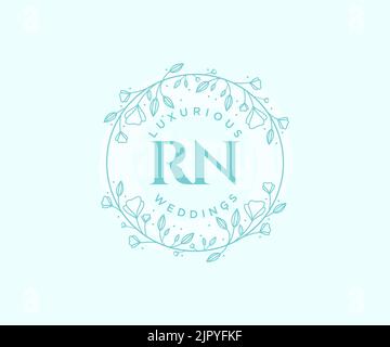 RN Initials letter Wedding monogram logos template, hand drawn modern minimalistic and floral templates for Invitation cards, Save the Date, elegant Stock Vector