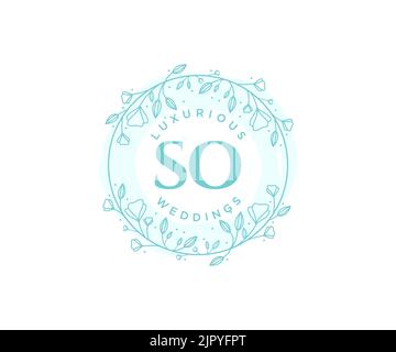 SO Initials letter Wedding monogram logos template, hand drawn modern minimalistic and floral templates for Invitation cards, Save the Date, elegant Stock Vector