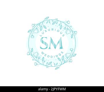 SM Initials letter Wedding monogram logos template, hand drawn modern minimalistic and floral templates for Invitation cards, Save the Date, elegant Stock Vector