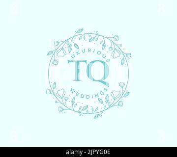 TQ Initials letter Wedding monogram logos template, hand drawn modern minimalistic and floral templates for Invitation cards, Save the Date, elegant Stock Vector