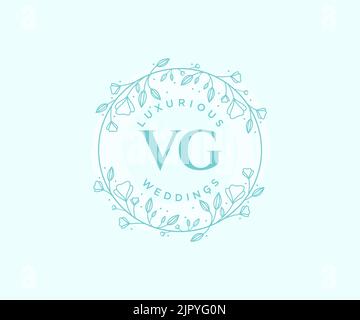 VG letter Wedding monogram logos template, hand drawn modern minimalistic and floral templates for Invitation cards, Save the Date, elegant Stock Vector