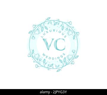 VC letter Wedding monogram logos template, hand drawn modern minimalistic and floral templates for Invitation cards, Save the Date, elegant Stock Vector