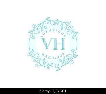 VH Initials letter Wedding monogram logos template, hand drawn modern minimalistic and floral templates for Invitation cards, Save the Date, elegant Stock Vector