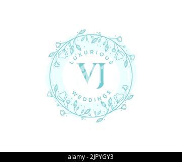 VJ Initials letter Wedding monogram logos template, hand drawn modern minimalistic and floral templates for Invitation cards, Save the Date, elegant Stock Vector