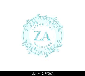 ZA Initials letter Wedding monogram logos template, hand drawn modern minimalistic and floral templates for Invitation cards, Save the Date, elegant Stock Vector