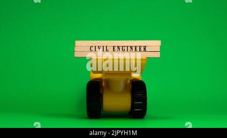 The word civil engineer is written on wooden sticks. Machine concept. job occupations. Stock Photo