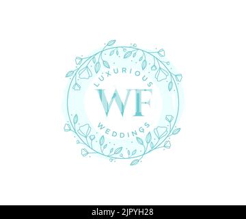 WF letter Wedding monogram logos template, hand drawn modern minimalistic and floral templates for Invitation cards, Save the Date, elegant Stock Vector