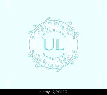 UL letter Wedding monogram logos template, hand drawn modern minimalistic and floral templates for Invitation cards, Save the Date, elegant Stock Vector