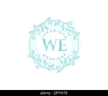 WE Initials letter Wedding monogram logos template, hand drawn modern minimalistic and floral templates for Invitation cards, Save the Date, elegant Stock Vector
