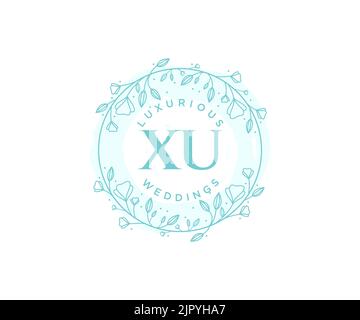 XU Initials letter Wedding monogram logos template, hand drawn modern minimalistic and floral templates for Invitation cards, Save the Date, elegant Stock Vector