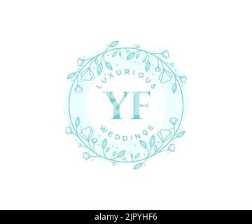 YF Initials letter Wedding monogram logos template, hand drawn modern minimalistic and floral templates for Invitation cards, Save the Date, elegant Stock Vector